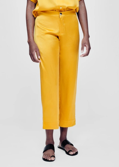 Shop Asceno Antibes Sunflower Silk Cropped Trouser In Printed