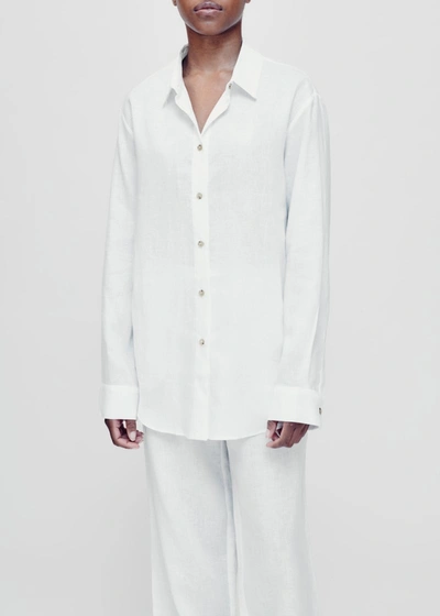 Shop Asceno London White Organic Linen Pyjama Top