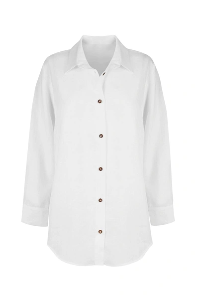 Shop Asceno London White Organic Linen Pyjama Top