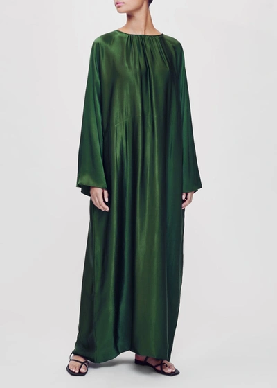 Shop Asceno Rhodes Jade Green Bamboo Satin Maxi Dress In Printed