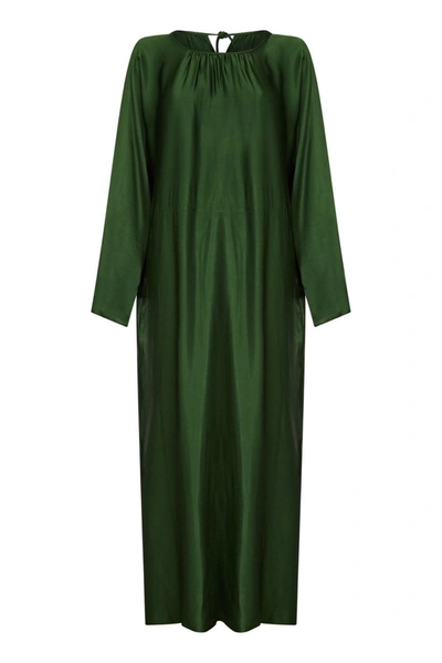 Shop Asceno Rhodes Jade Green Bamboo Satin Maxi Dress In Printed