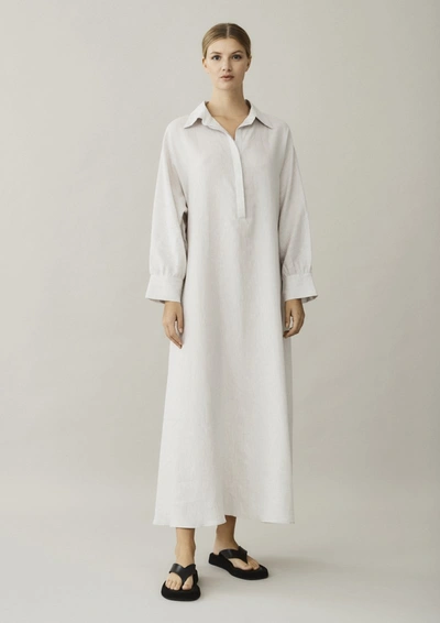 Shop Asceno Porto Sand Linen Shirt Dress In Printed