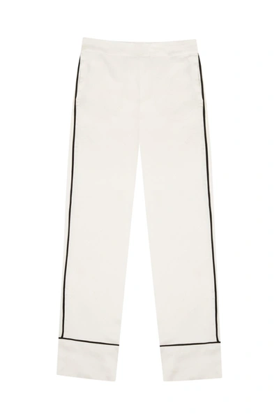 Shop Asceno London White Piped Silk Pyjama Bottom