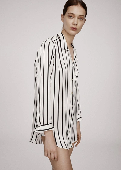 Shop Asceno Paris Jet Black Stripe Silk Oversized Pyjama Shirt In Black/white