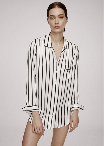 Shop Asceno Paris Jet Black Stripe Silk Oversized Pyjama Shirt In Black/white