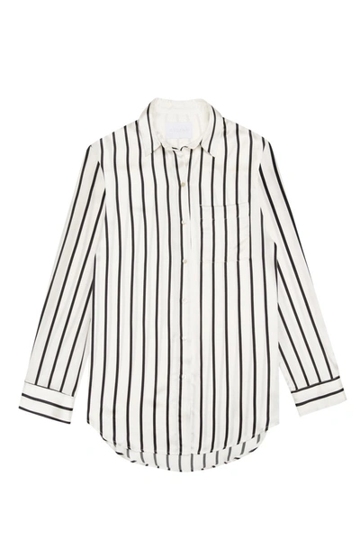 Shop Asceno Paris Jet Black Stripe Silk Oversized Pyjama Shirt In Black/white