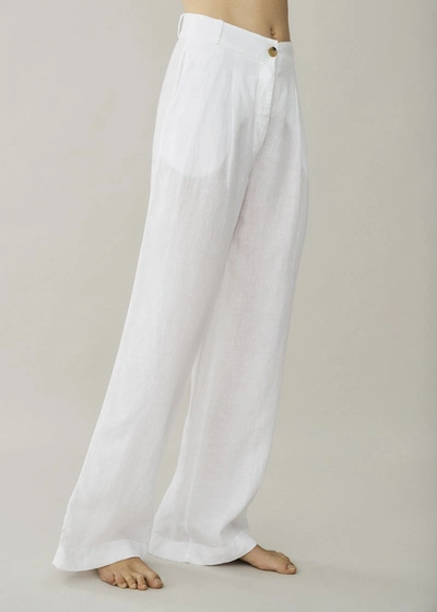 Shop Asceno Rivello White Organic Linen Wide Leg Trouser In Printed