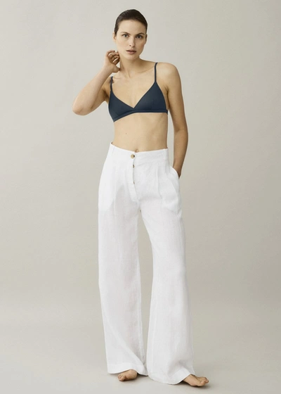 Shop Asceno Rivello White Organic Linen Wide Leg Trouser In Printed