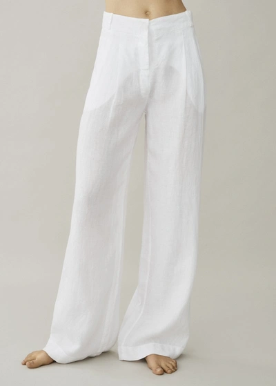 Shop Asceno Rivello White Organic Linen Wide Leg Trouser In Printed