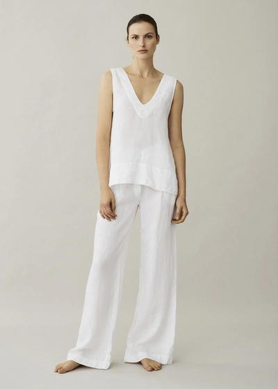 Shop Asceno Rivello White Organic Linen Wide Leg Trouser In Printed