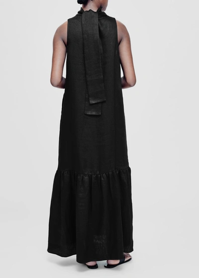 Shop Asceno Oslo Black Organic Heavy Weave Linen Maxi Dress