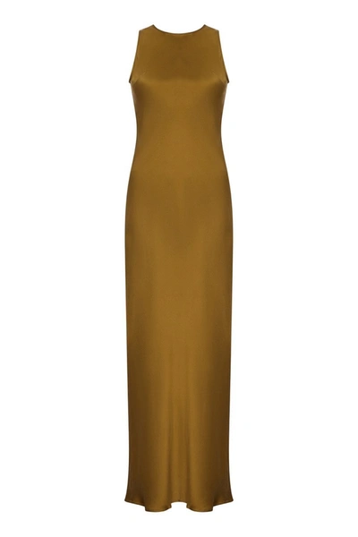 Shop Asceno Valencia Green Gold Silk Slip Dress In Printed
