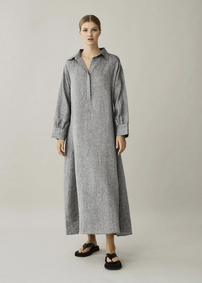 Shop Asceno Porto Charcoal Organic Linen Shirt Dress In Grey