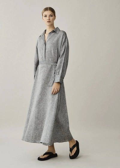 Shop Asceno Porto Charcoal Organic Linen Shirt Dress In Grey