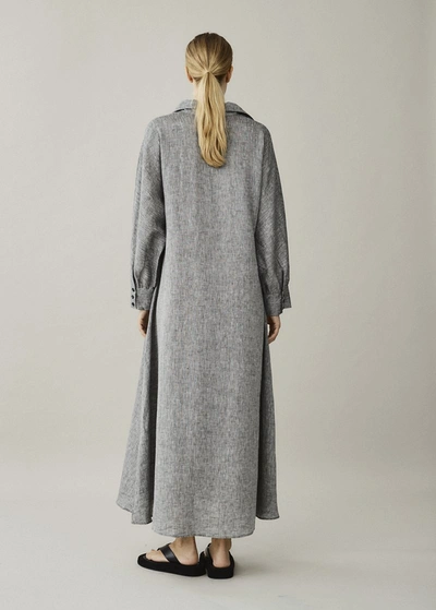 Shop Asceno Porto Charcoal Organic Linen Shirt Dress In Grey