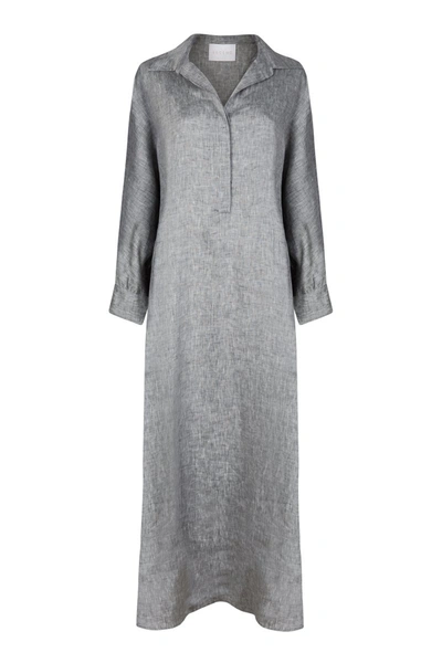 Shop Asceno Porto Charcoal Organic Linen Shirt Dress In Grey