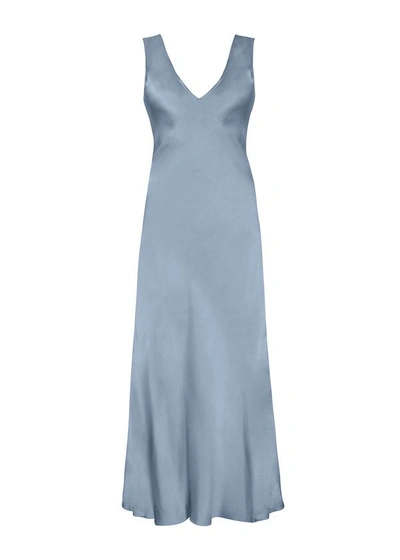 Shop Asceno Bordeaux Dust Blue Silk Slip Dress In Printed