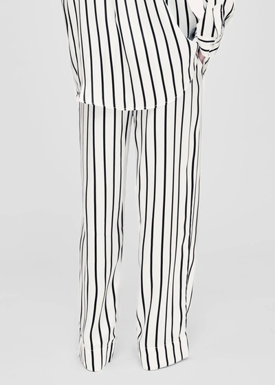 Shop Asceno London Jet Black Stripe Silk Pyjama Bottom