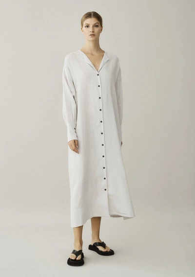 Shop Asceno Rome Sand Linen Shirt Dress In Printed