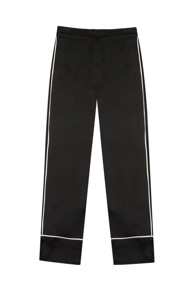 Shop Asceno London Black Piped Silk Pyjama Bottom
