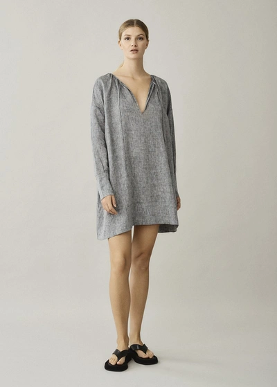 Shop Asceno Santorini Charcoal Short Organic Linen Dress In Printed