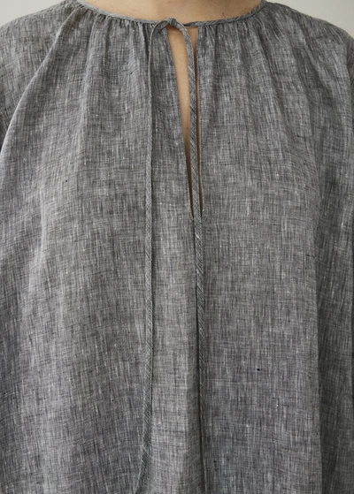 Shop Asceno Santorini Charcoal Short Organic Linen Dress In Printed