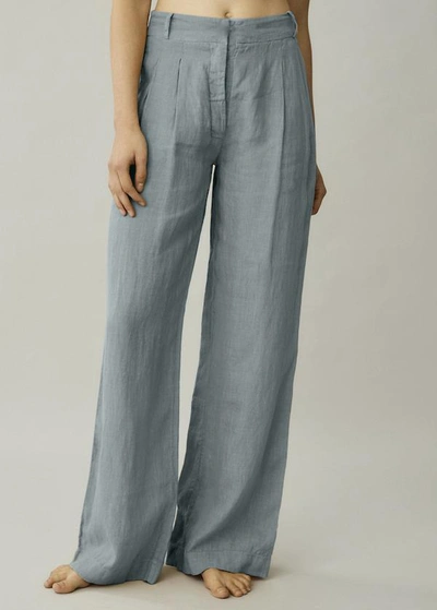 Shop Asceno Rivello Dust Blue Linen Wide Leg Trouser In Printed