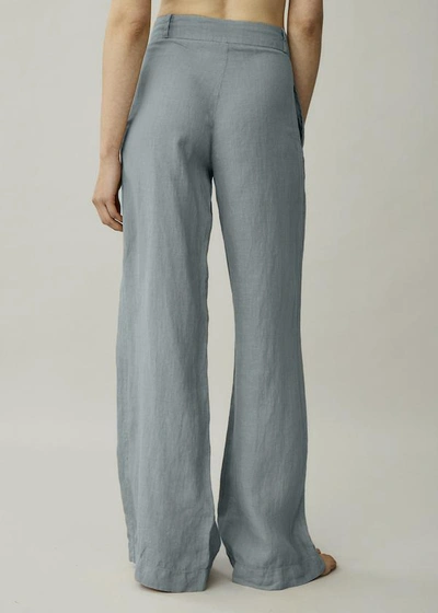 Shop Asceno Rivello Dust Blue Linen Wide Leg Trouser In Printed