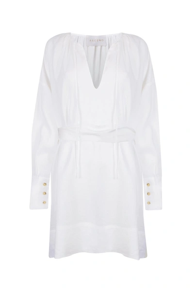 Shop Asceno Santorini White Short Linen Dress In Printed