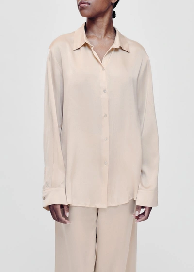 Shop Asceno London Sand Silk Pyjama Shirt