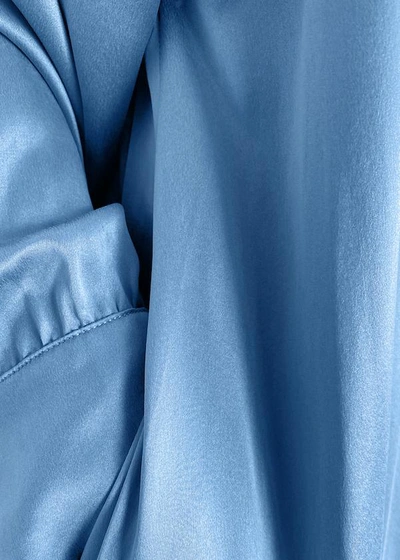 Shop Asceno Porto Dust Blue Silk Shirt Dress In Printed
