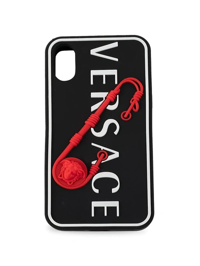 Shop Versace Safety Pin Silicone Iphone X/xs Case In Nero Rosso