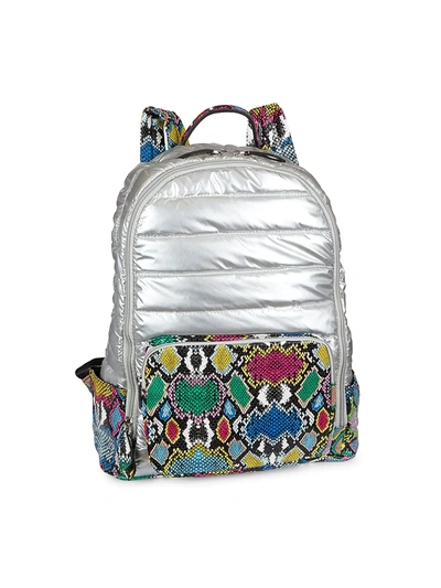 Shop Bari Lynn Metallic Snake-embossed Puff Backpack In Blue Multi