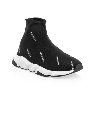 Balenciaga Kids' Speed Logo Sock Sneakers In Black | ModeSens