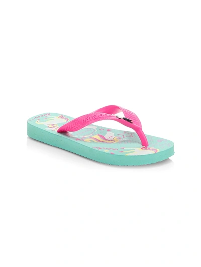 Shop Havaianas Girl's Unicorn Flip Flops In Blue Pink