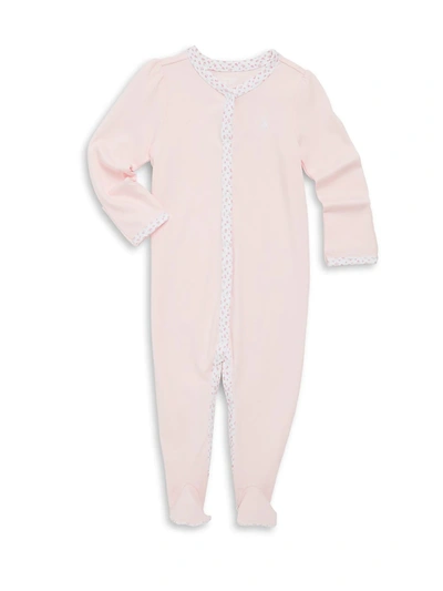 Shop Ralph Lauren Baby Girl's Floral-trim Cotton Footie In Pink