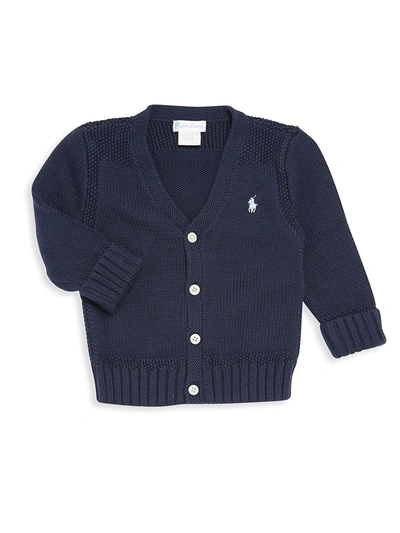 Shop Ralph Lauren Baby's Combed Cotton V-neck Cardigan In French Navy