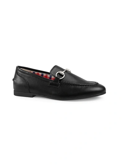 Shop Gucci Kid's Jordaan Leather Loafers In Black