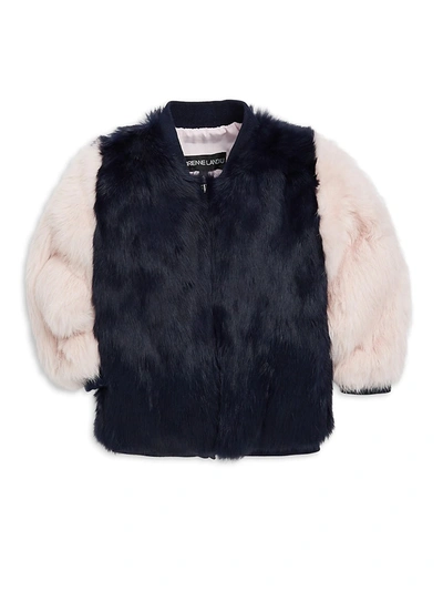 Shop Adrienne Landau Little Girl's & Girl's Rabbit Fur Varsity Jacket In Navy