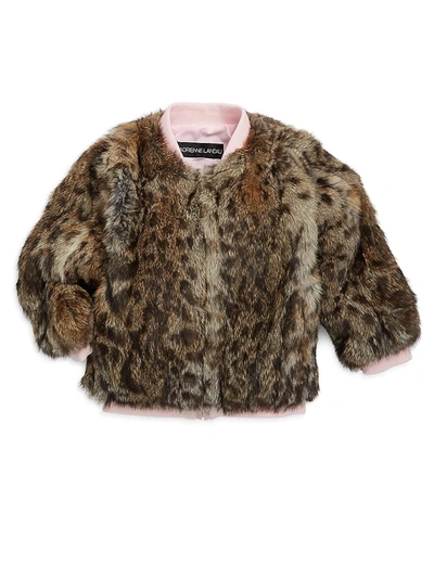 Shop Adrienne Landau Little Girl's & Girl's Leopard Print Fur Varsity Jacket