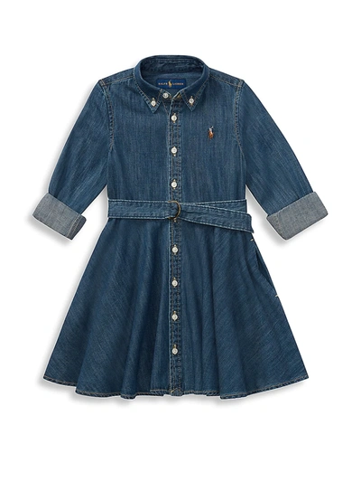 Shop Ralph Lauren Little Girl's & Girl's Belted Denim Shirtdress In Indigo