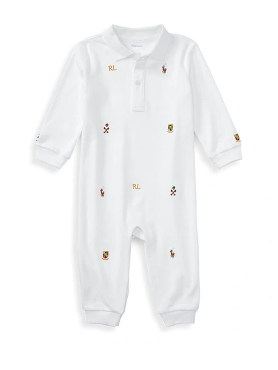 Shop Ralph Lauren Baby Boy's Embroidered Cotton Coverall In White