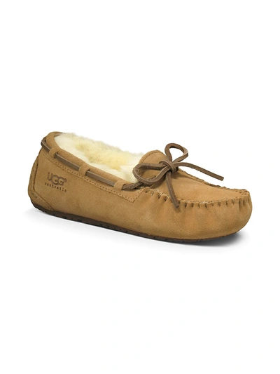 Shop Ugg Kid's Dakota Sheepskin Slippers In Chestnut