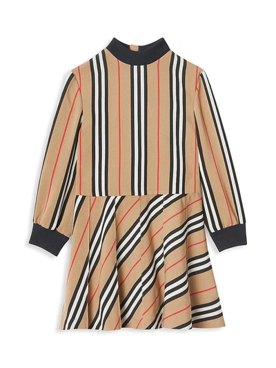 Shop Burberry Little Girl's & Girl's Agatha Iconic Stripe Dress In Archive Beige
