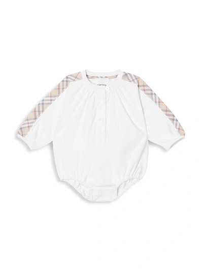 Shop Burberry Baby's Bertha Four-piece Bodysuit, Hat, Bib & Pouch Set In White