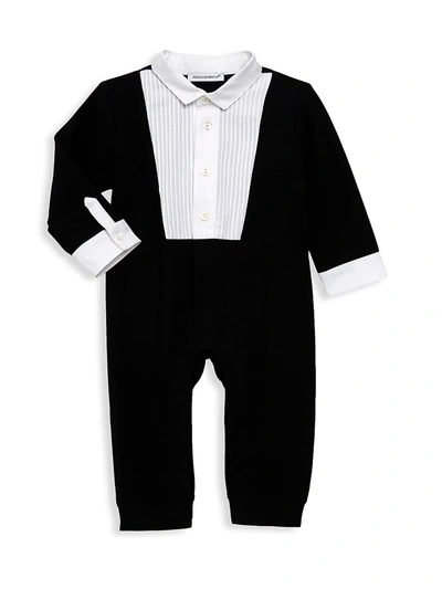 Shop Dolce & Gabbana Baby Boy's Stretch Cotton Tuxedo Romper In Black