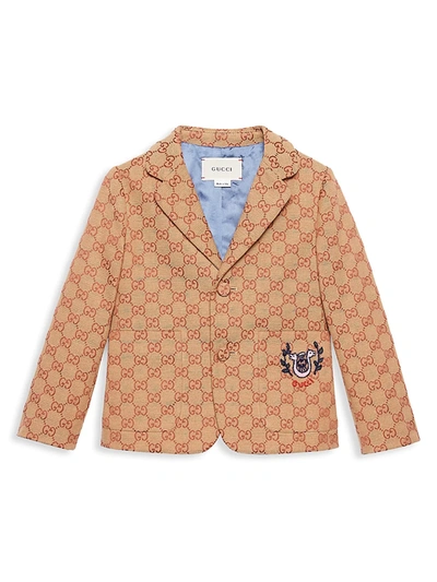 Shop Gucci Little Boys & Boy's Gg Canvas Jacket With Lyre In Beige Ruggine