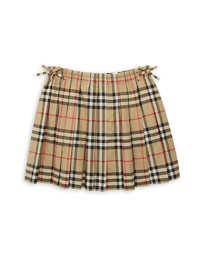 Shop Burberry Little Girl's & Girl's Pearly Pleated Tartan A-line Skirt In Archive Beige