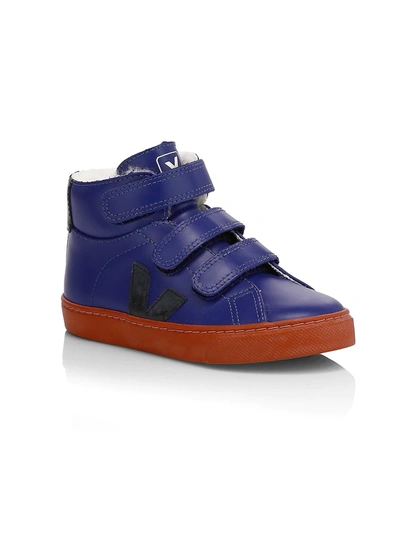 Shop Veja Baby's, Little Kid's & Kid's Esplar Shearling & Leather Mid-top Sneakers In Cobalt Black