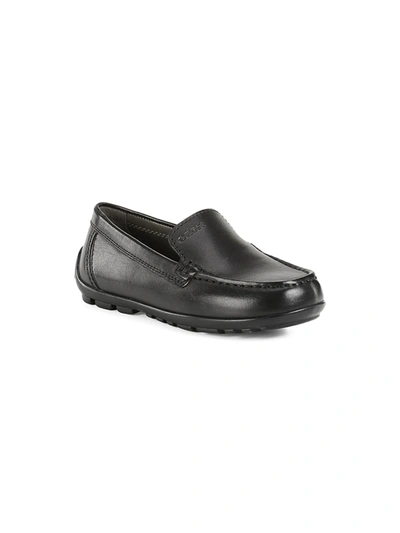 Shop Geox Little Boy's & Boy's Fast Leather Loafers In Black